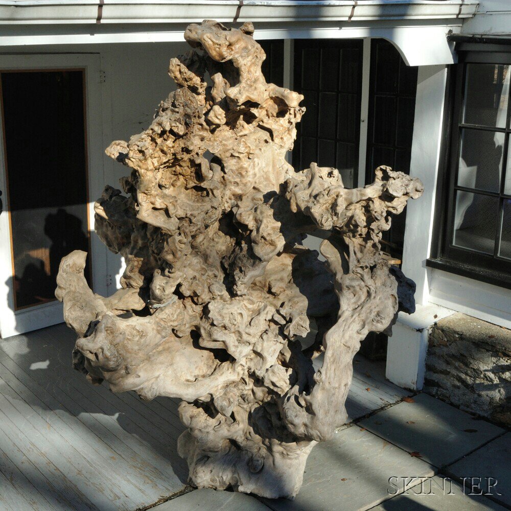 Appraisal: Massive Root Sculpture China softwood largely natural formation with stones