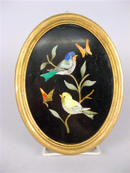 Appraisal: Italian pietra dura plaque Oval depicting two birds on a