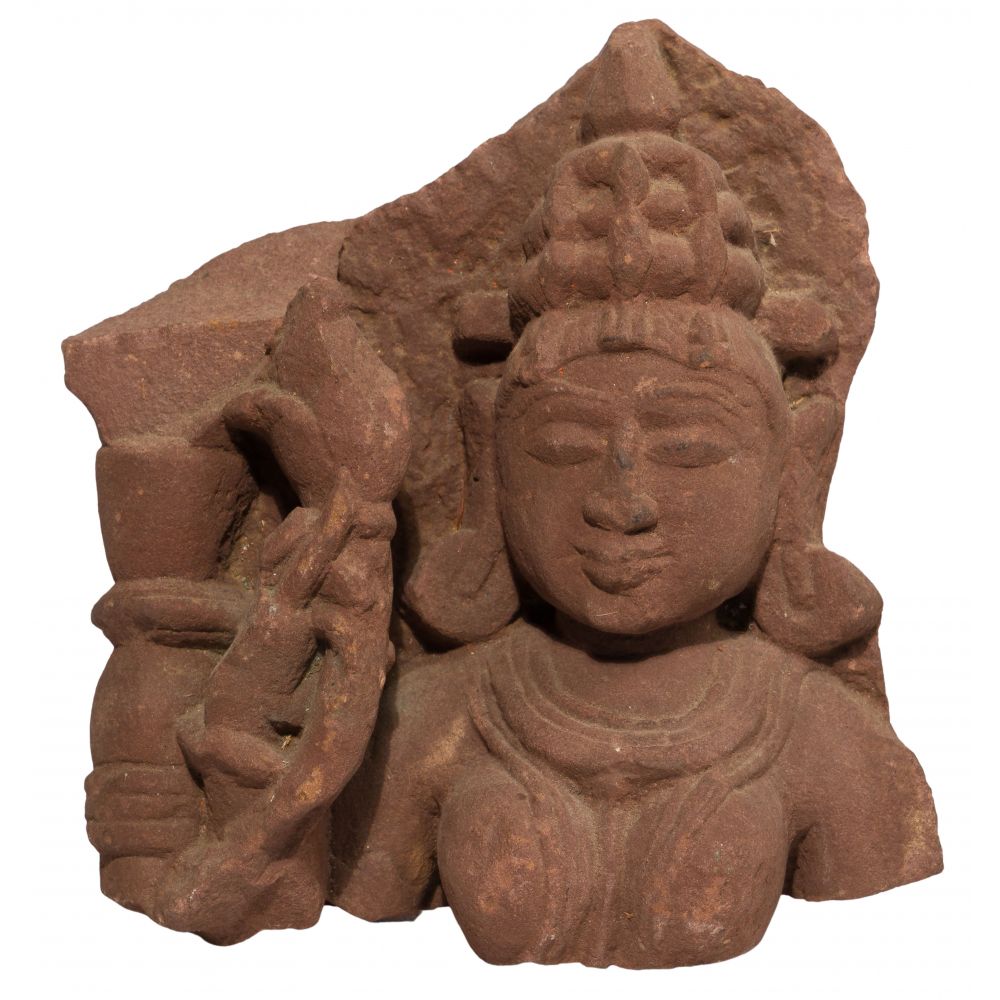 Appraisal: NORTHERN INDIA RED SANDSTONE SCULPTURE FRAGMENTGupta style depiction of a