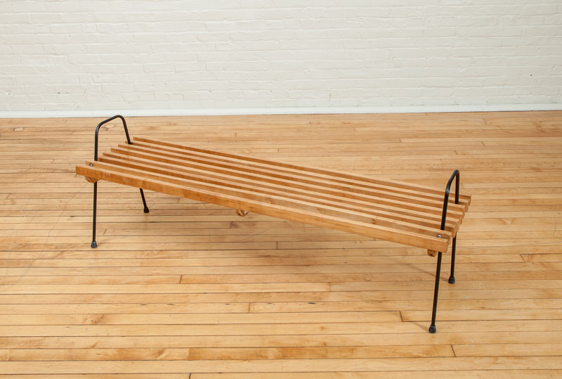 Appraisal: WOOD SLAT BENCH WITH METAL ROD LEGS in x ft