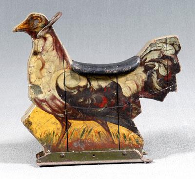 Appraisal: Painted wood and iron carousel chicken or pigeon iron strap