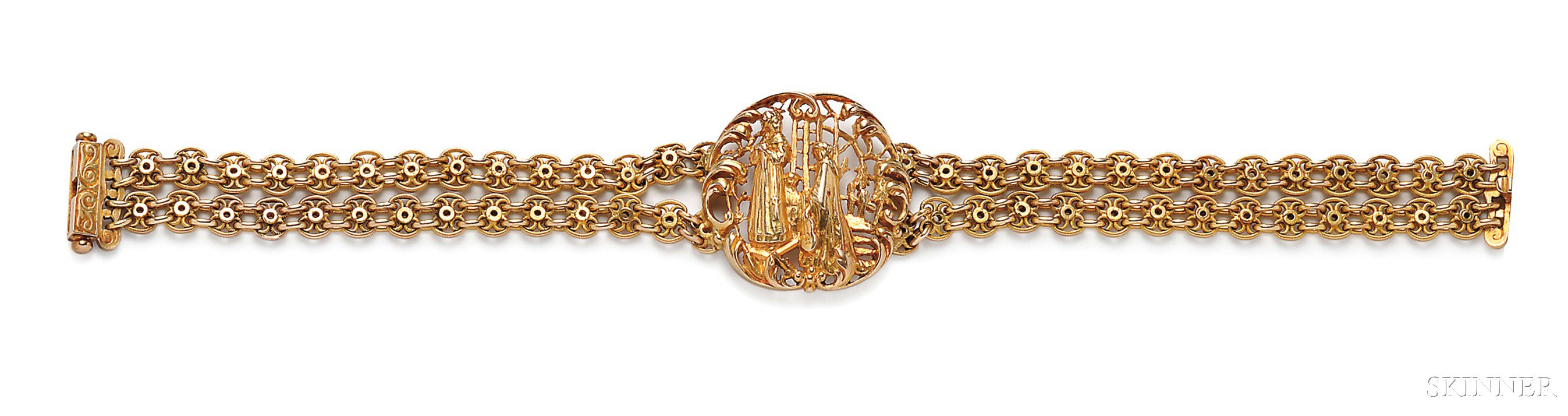 Appraisal: Gothic Revival kt Gold Bracelet France the central panel depicting