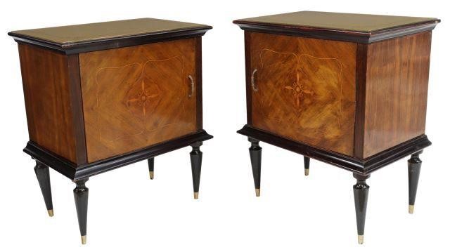 Appraisal: pair Italian mid-century modern bedside cabinets c s having inset