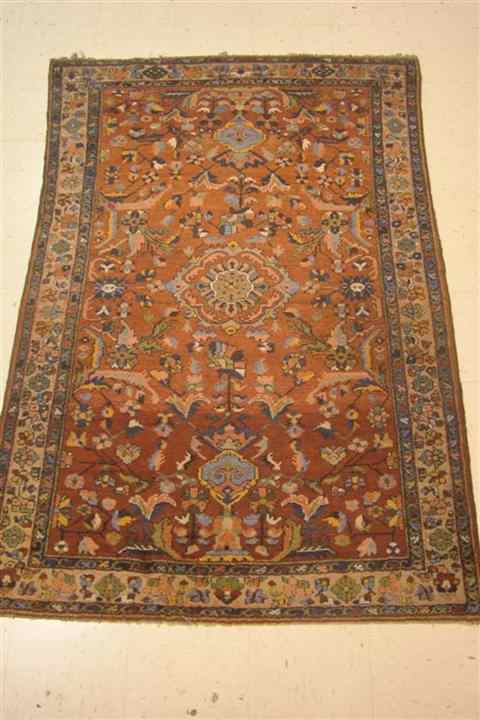 Appraisal: LILIAN SAROUK RUG brick green taupe blue pink approx '