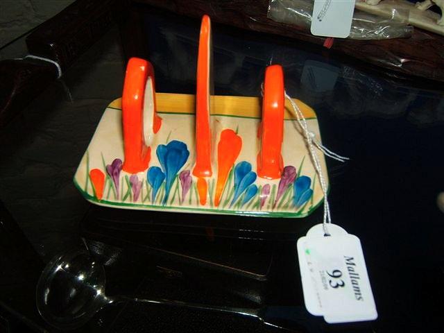 Appraisal: A Clarice Cliff Bizarre Crocus pattern two divisional toast rack