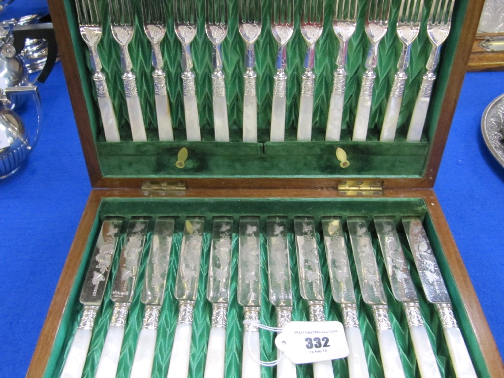 Appraisal: Cased piece mother of pearl and EP fruit cutlery set