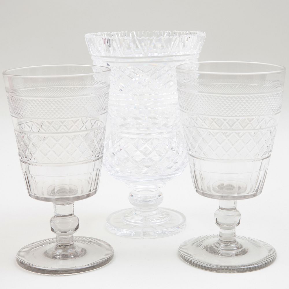 Appraisal: Three English or Irish Glass Vases Together with an Anglo-Irish