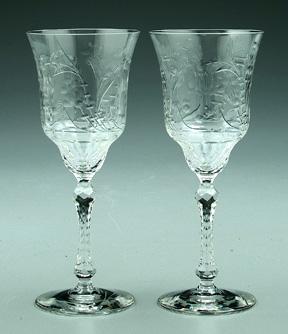 Appraisal: Set of intaglio cut goblets fine floral decoration paneled cut