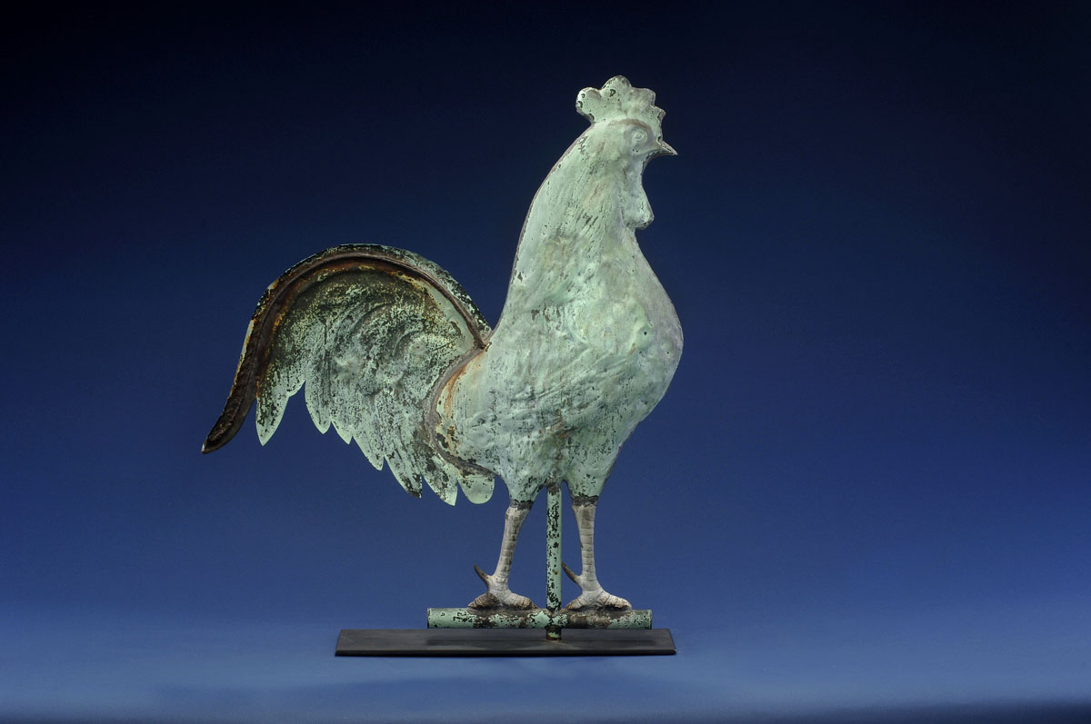 Appraisal: ROOSTER WEATHERVANE Full-bodied molded copper with cast spurred legs Height