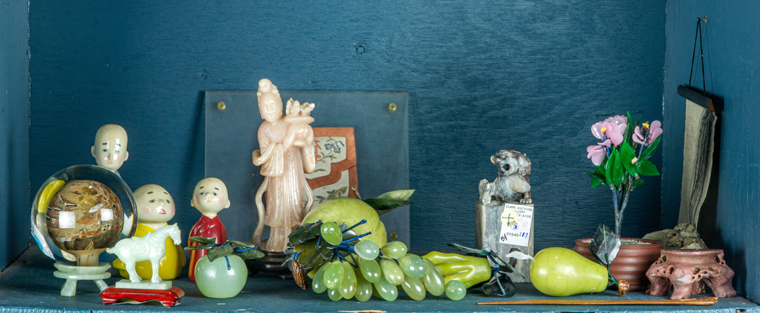 Appraisal: ONE BIN INCLUDING ASIAN DECORATIVE ART SUCH AS HARDSTONE FRUIT