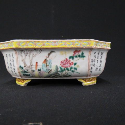 Appraisal: Chinese Porcelain Planter signed calligraphy and scenes of lady in