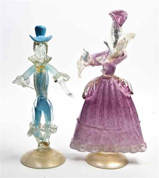 Appraisal: A Pair of Venetian Glass Figures depicting a gentleman and