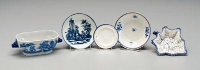 Appraisal: Five pieces blue and white ware shallow bowl Asian scenes