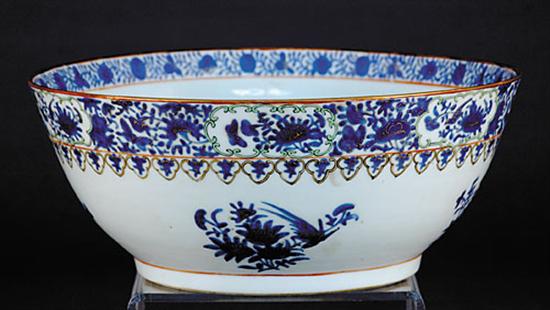 Appraisal: Chinese Export style porcelain punch bowl late th centurypainted inside