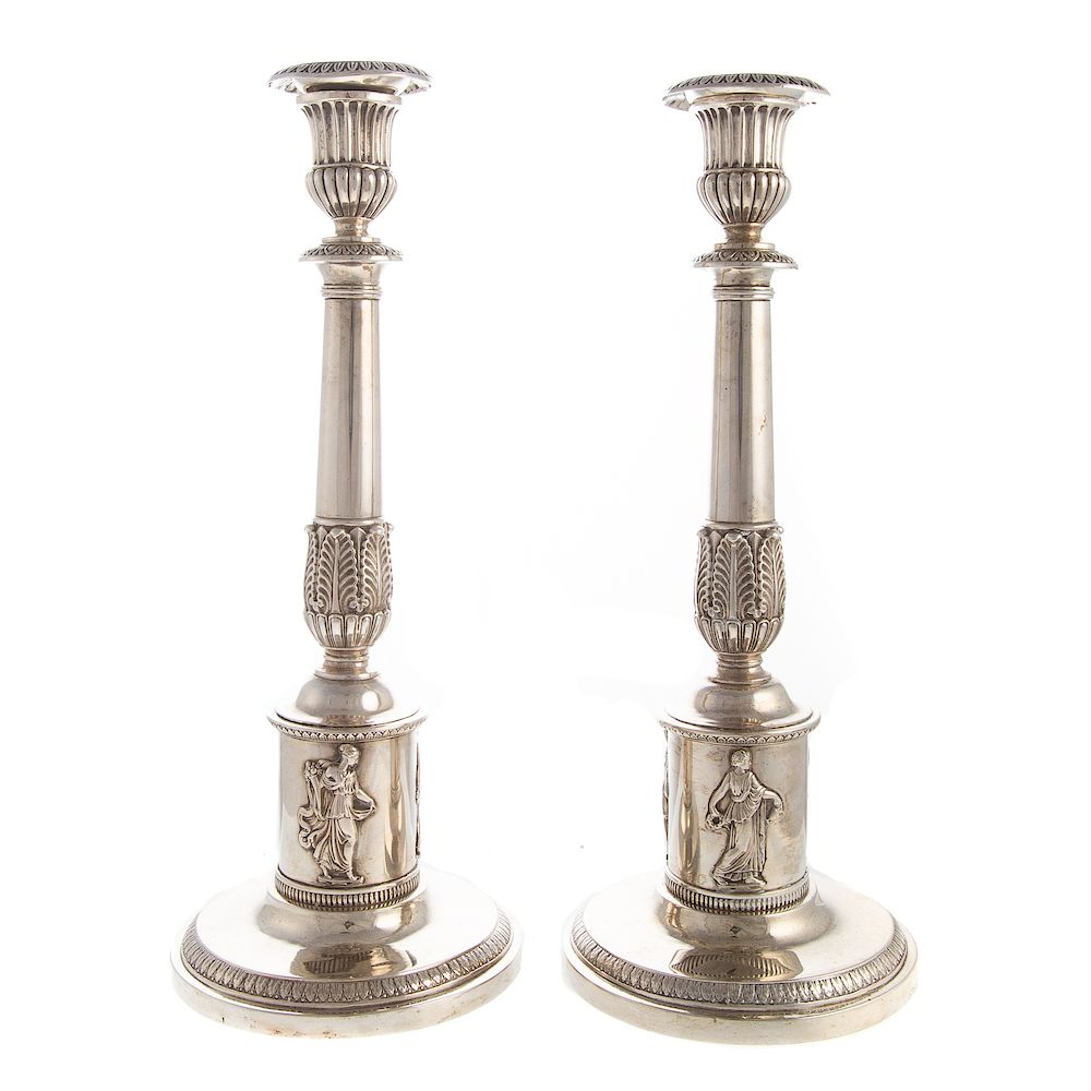 Appraisal: Pair German Neoclassical Silver Candlesticks Johann Georg Christoph Neuss Augsburg