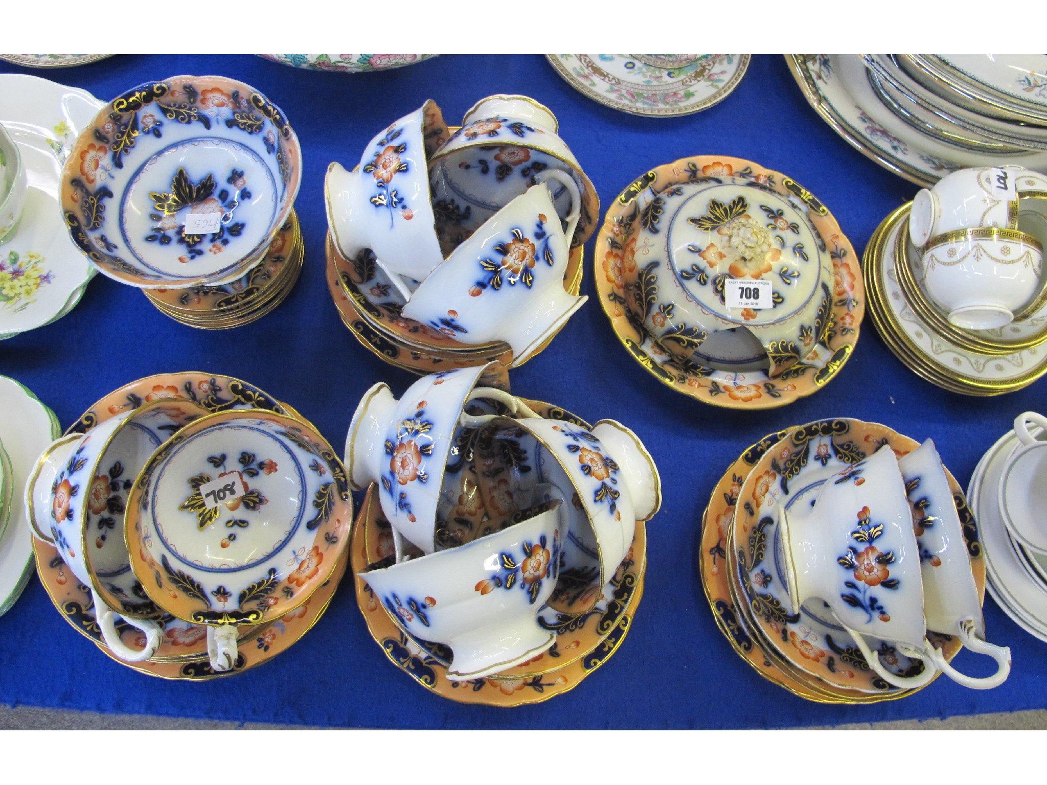 Appraisal: Group of Imari-style teacups saucers and serving articles