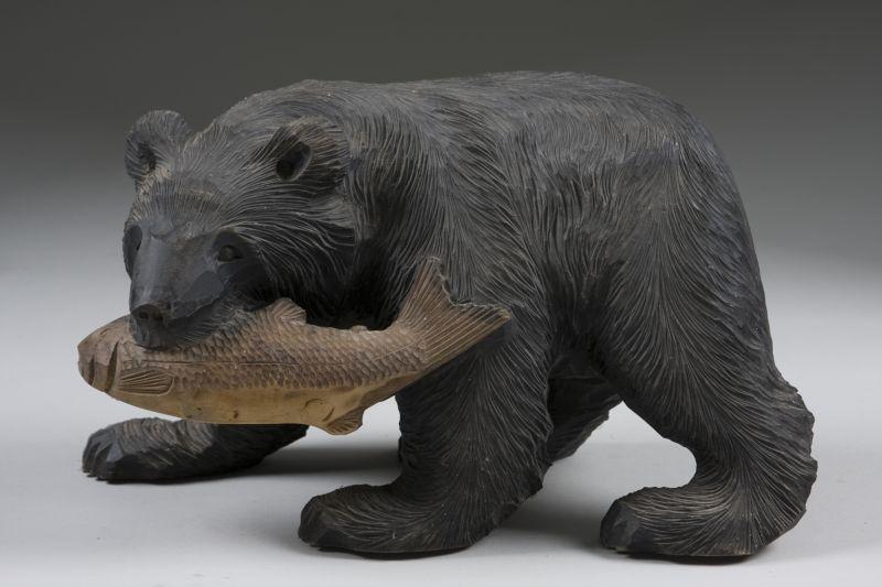 Appraisal: Japanese Carving of a Black Bear with Salmon artist's signature