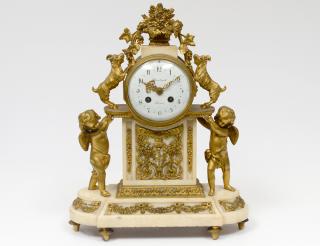 Appraisal: LOUIS XVI STYLE GILT BRONZE MARBLE MANTEL CLOCK French th