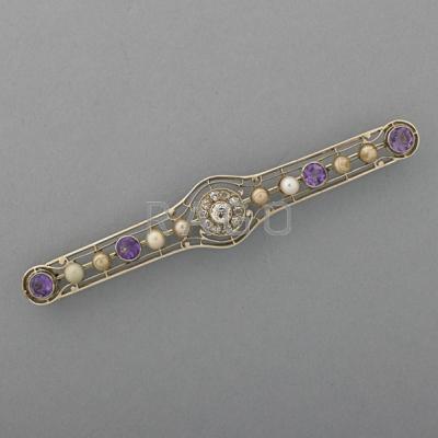 Appraisal: ART DECO WHITE GOLD DIAMOND BAR PIN Diamonds amethysts and