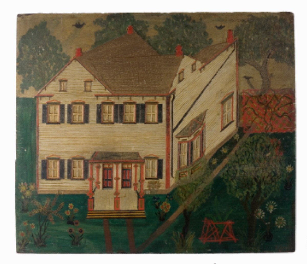 Appraisal: CARVED AND PAINTED HOUSE PORTRAIT DEPICITING A VICTORIANIZED FEDERAL HOUSE