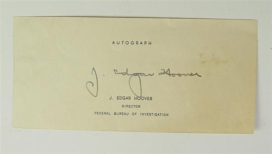 Appraisal: J Edgar Hoover Autograph Note card printed Autograph J Edgar