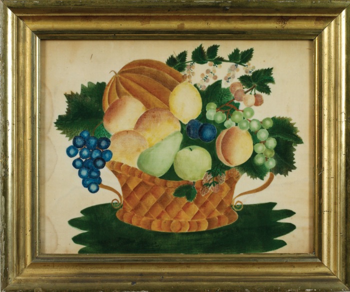 Appraisal: NEW ENGLAND THEOREM WITH A SCROLL HANDLED BASKET OF FRUIT