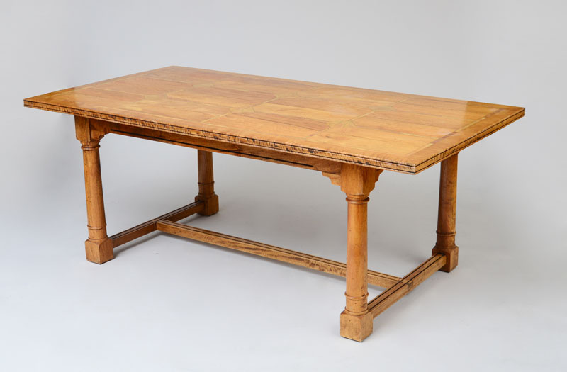 Appraisal: ENGLISH SATINWOOD AND SIENNA MARBLE-INLAID REFECTORY TABLE in x ft