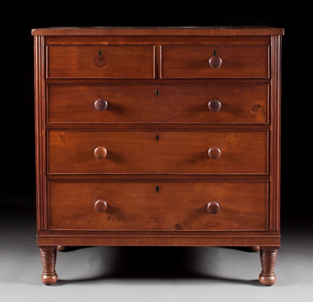 Appraisal: Late Federal walnut chest of drawers circa two short drawers