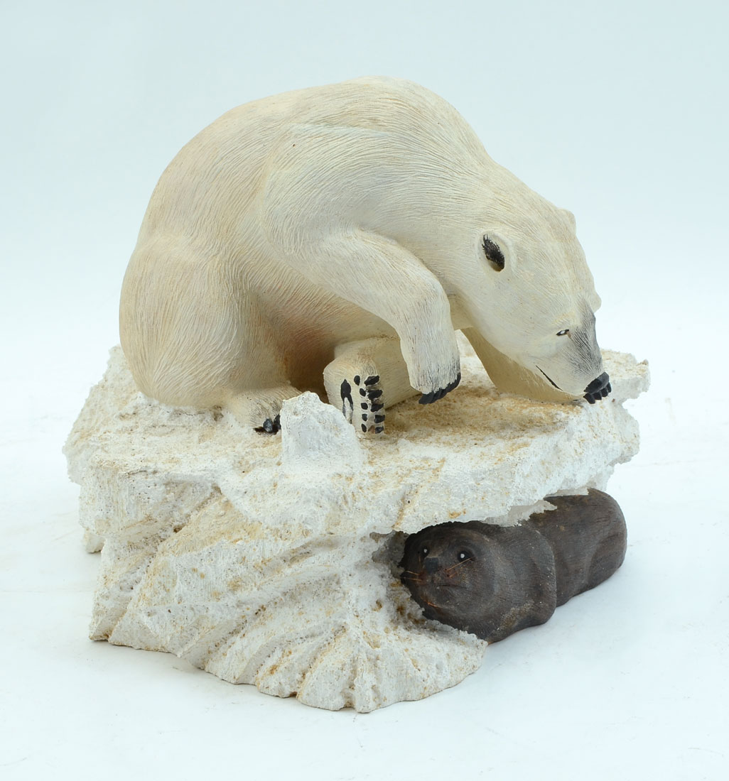 Appraisal: JACK FREEMAN POLAR BEAR WOOD CARVING Carved and painted from