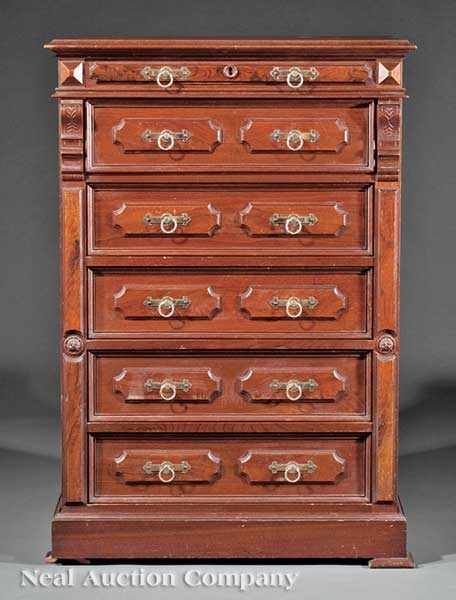 Appraisal: An American Renaissance Walnut and Burl Side-Lock Dresser late th