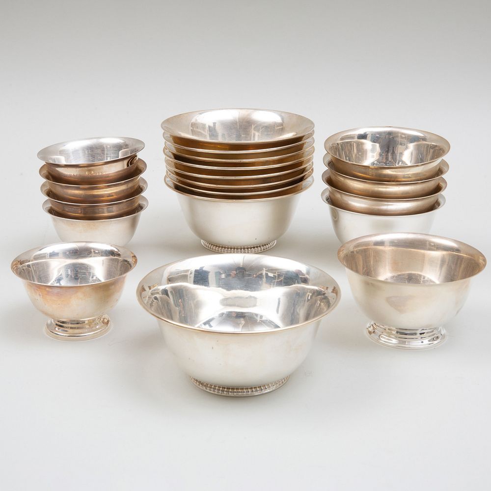 Appraisal: Group of Fourteen Silver Tiffany Co Revere Bowls Each marked