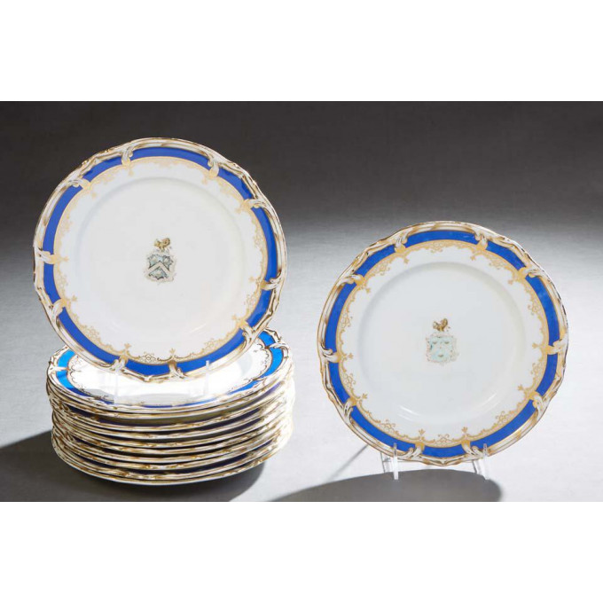 Appraisal: Set of Twelve Continental Porcelain Dinner Plates th c with