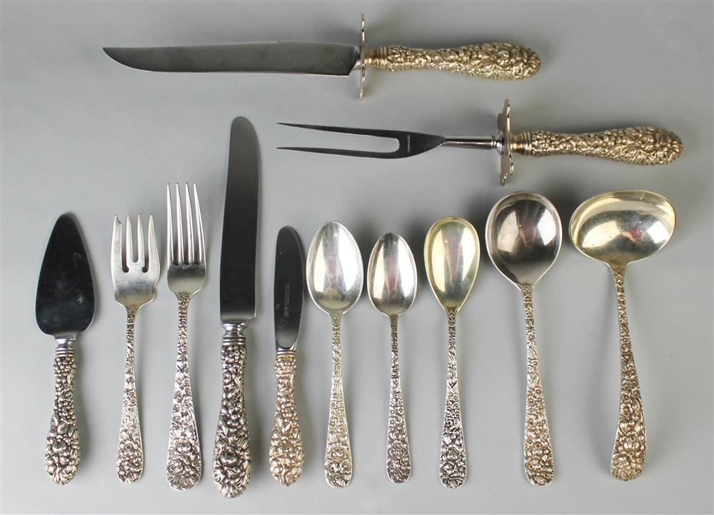 Appraisal: STIEFF SILVER REPOUSSE PART FLATWARE SERVICE including lunch forks salad