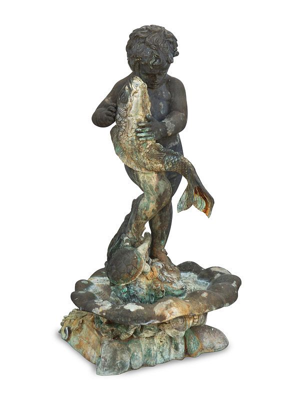 Appraisal: A Bronze Fountain of a Young Boy with Fish Height