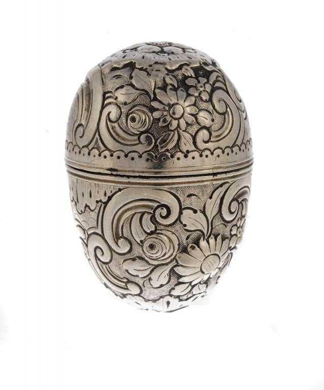 Appraisal: A GEORGE III SILVER NUTMEG GRATER egg shaped and chased