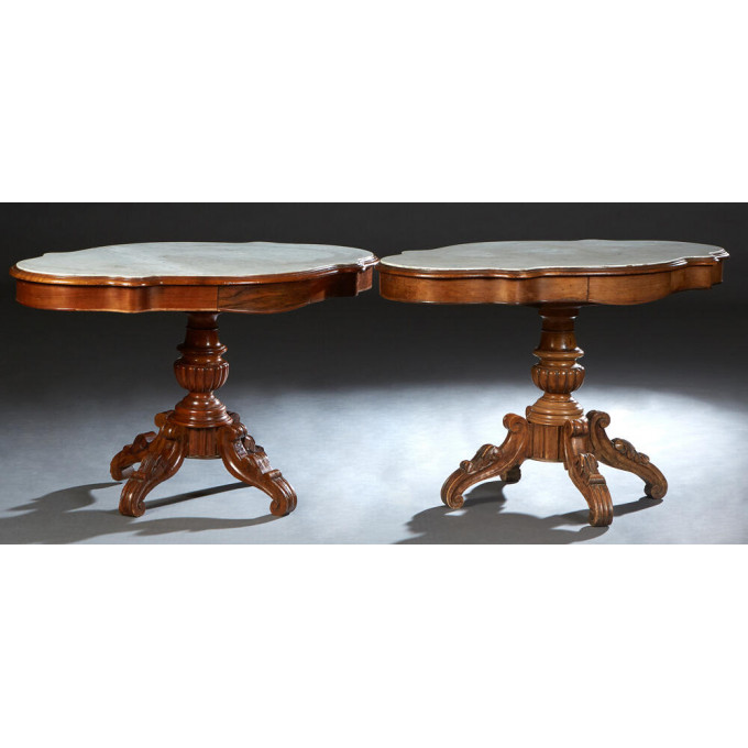 Appraisal: Two French Provincial Carved Walnut Center Tables th c the