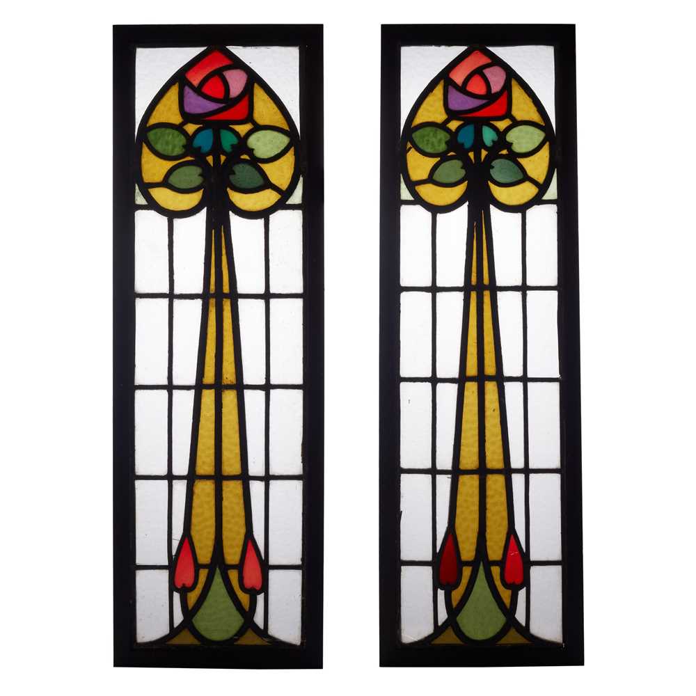 Appraisal: GLASGOW SCHOOL PAIR OF STAINED GLASS PANELS CIRCA stained and