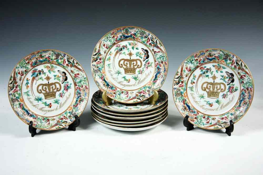 Appraisal: ARMORIAL ROSE MANDARIN SAUCERS - Saucers Chinese Export ca Rose