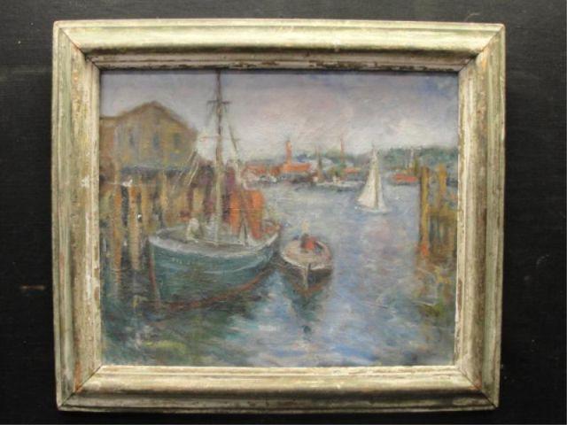 Appraisal: UNKNOWN Oil on Canvas of a Shipyard Signed illegibly center