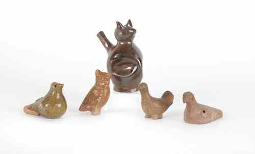 Appraisal: Five redware figural whistles th c tallest - h