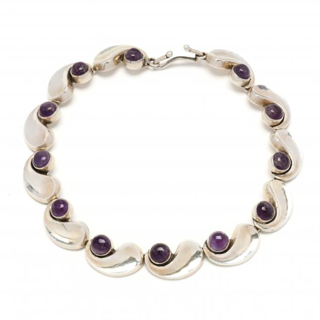 Appraisal: Silver and Amethyst Collar Necklace Antonio Pineda Designed in a