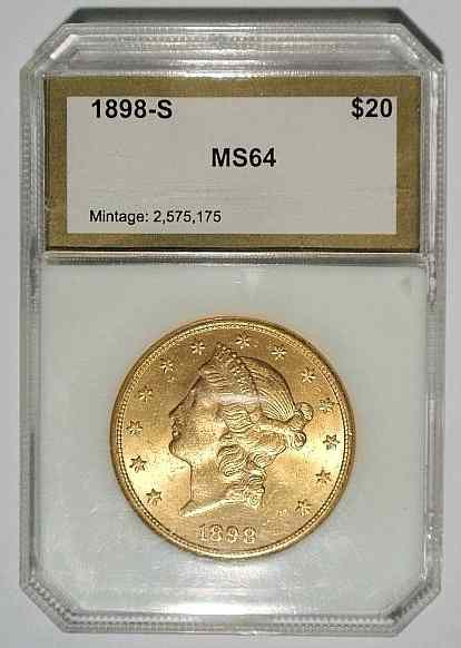 Appraisal: -S DoubleEagle twenty-dollar gold coin BU mint state MS slab