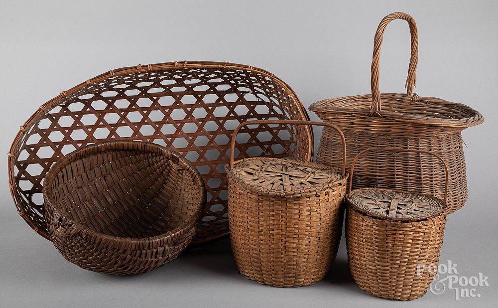 Appraisal: Five assorted baskets Five assorted baskets largest - w Condition