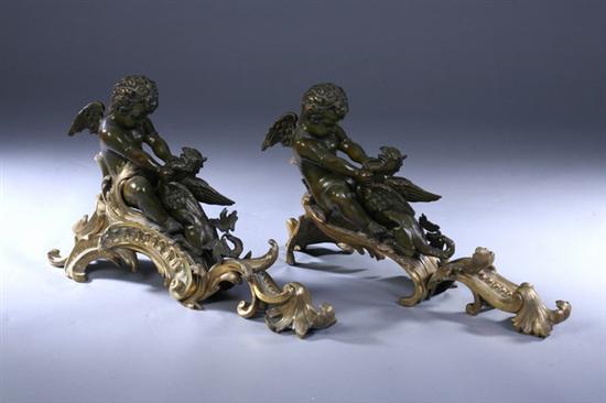 Appraisal: PAIR CONTINENTAL GILTMETAL AND BRONZE ROCOCO REVIVAL CHENETS th century