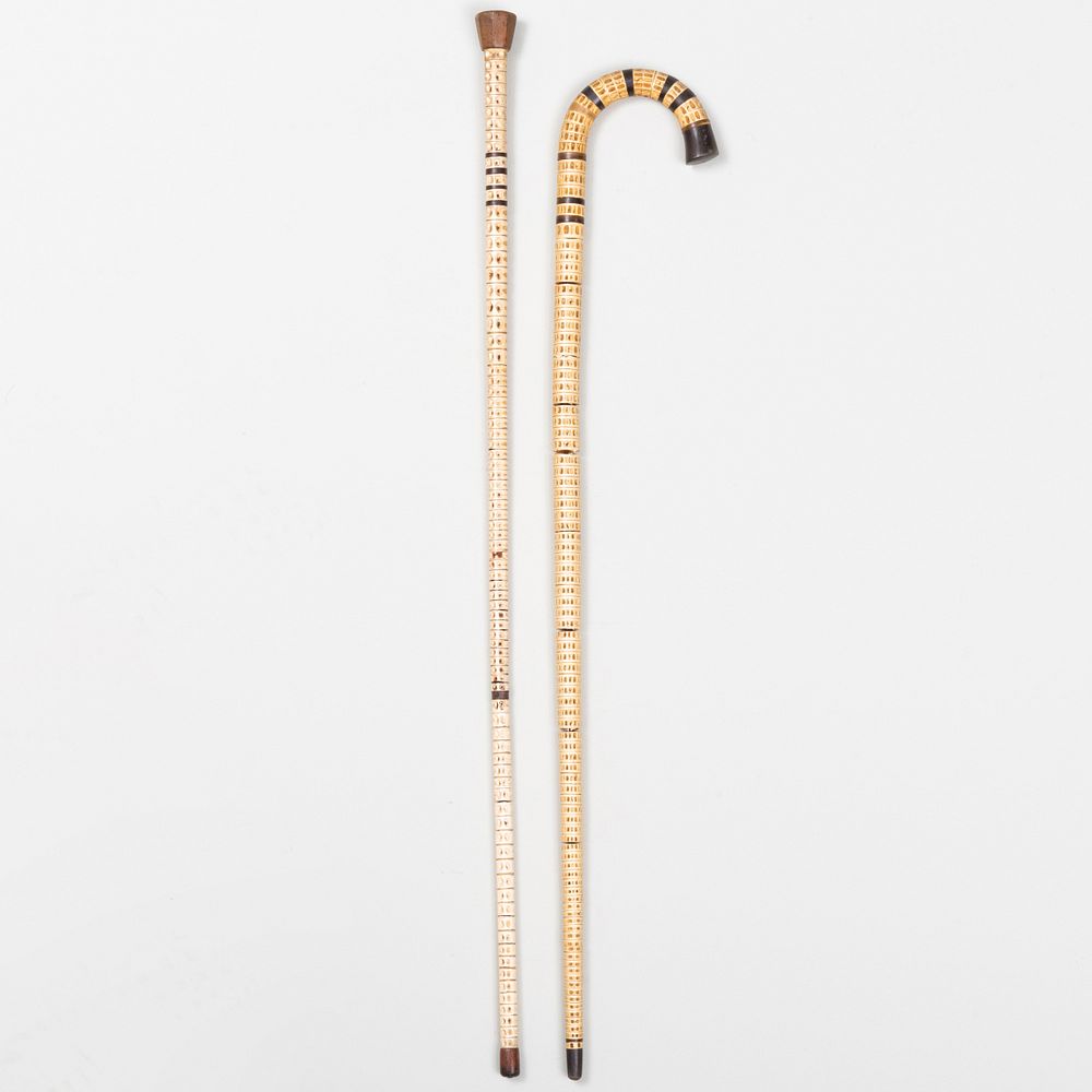 Appraisal: Two Shark Vertebrae Walking Sticks The larger in long Property