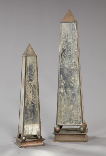 Appraisal: Two Antique-Style Mirrored Obelisks each with distressed mirrored sides mounted