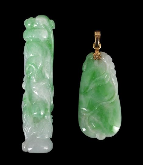 Appraisal: Two Fine Chinese Carved Jadeite Pendants one in the form