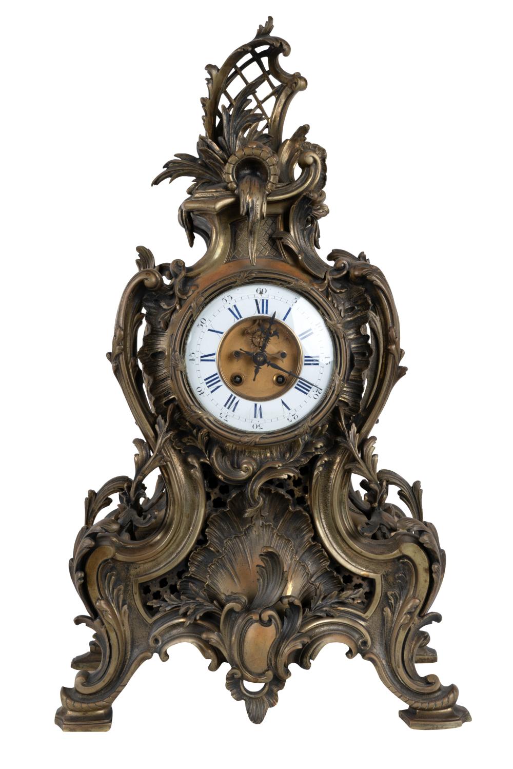 Appraisal: LOUIS XV STYLE GILT METAL CLOCKunmarked with painted porcelain face