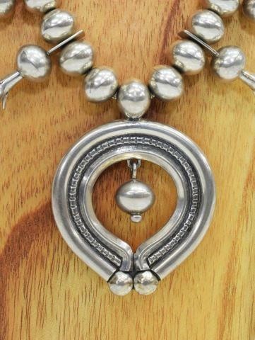 Appraisal: Native American silver content unknown squash blossom necklace bench bead