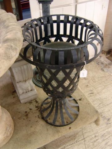 Appraisal: METAL PLANTER W POTTERY VASE